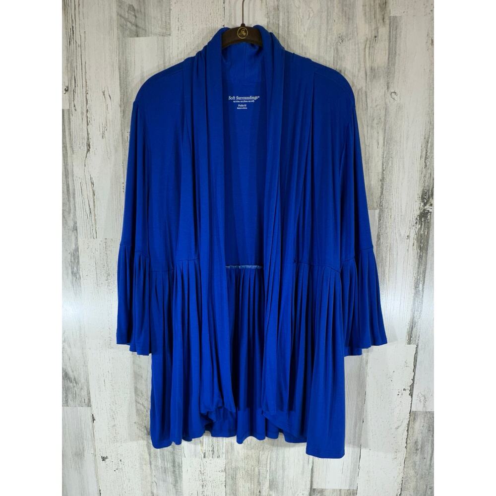 Soft Surroundings Open Front Cardigan Petite Medium Royal Pleats Stretch Flounce